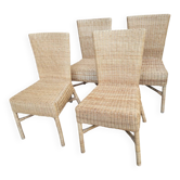 4 chaises de salle à manger en rotin et osier tressé naturel
