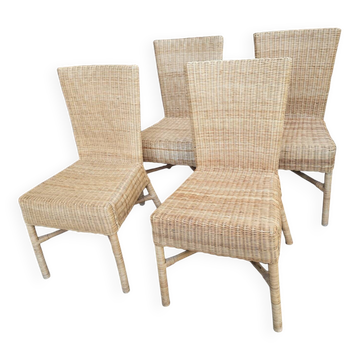 4 dining chairs in natural rattan and woven wicker