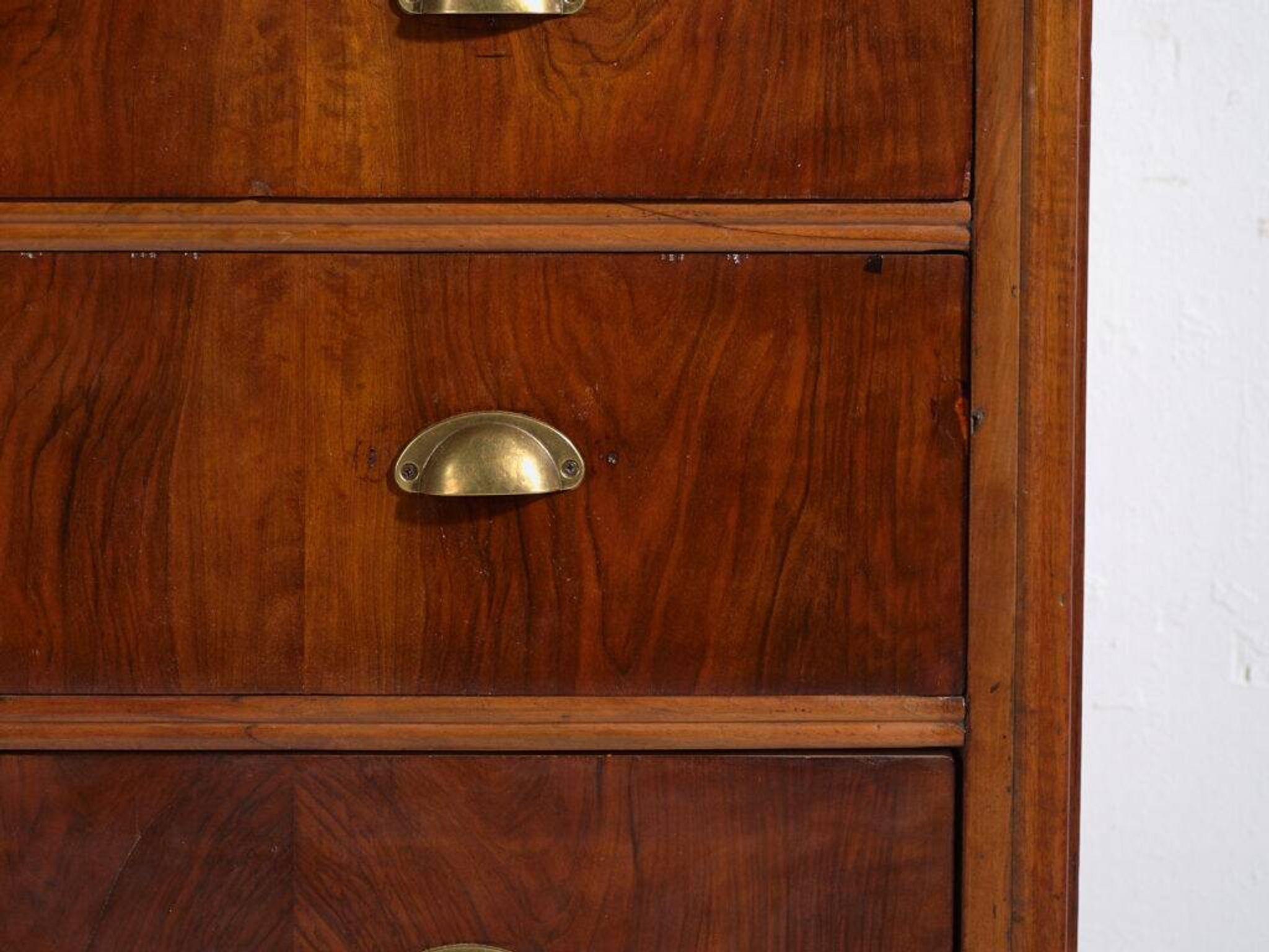 Antique pine chest of drawers with four drawers and brass handles – Central Europe, circa 1900