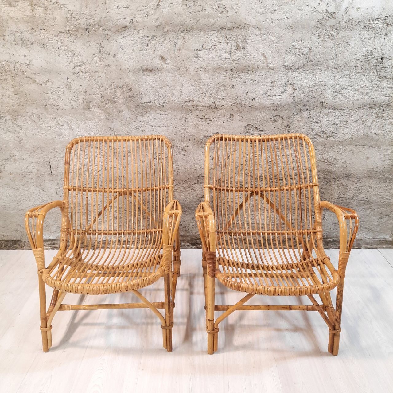 Pair of vintage bamboo armchairs