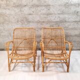 Pair of vintage bamboo armchairs