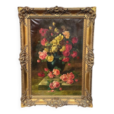 Old still life signed with roses.