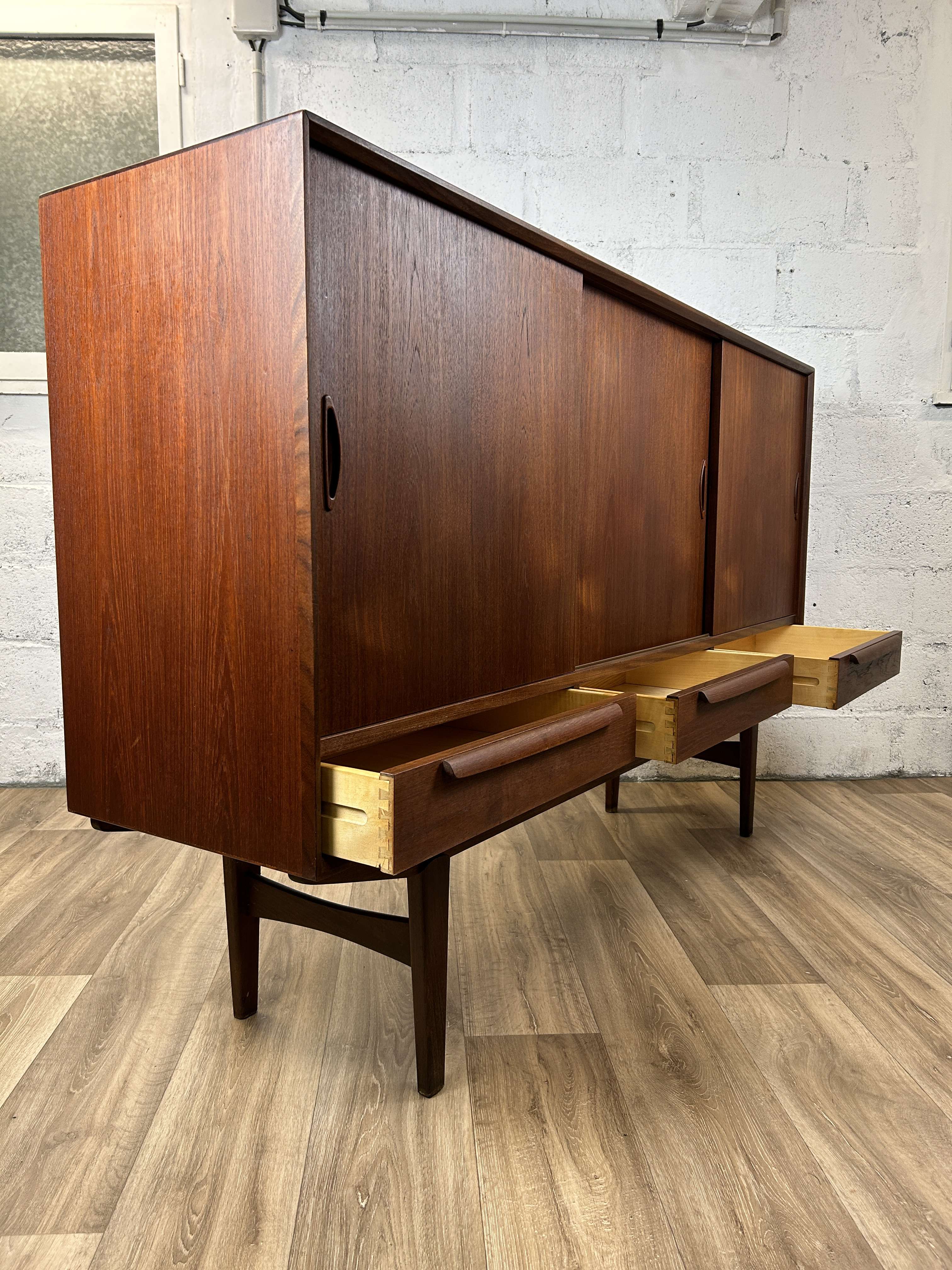 Vintage Scandinavian "highboard" sideboard in teak, 60s