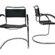 Set of 4 bauhaus cantilever chairs black leather and chrome design