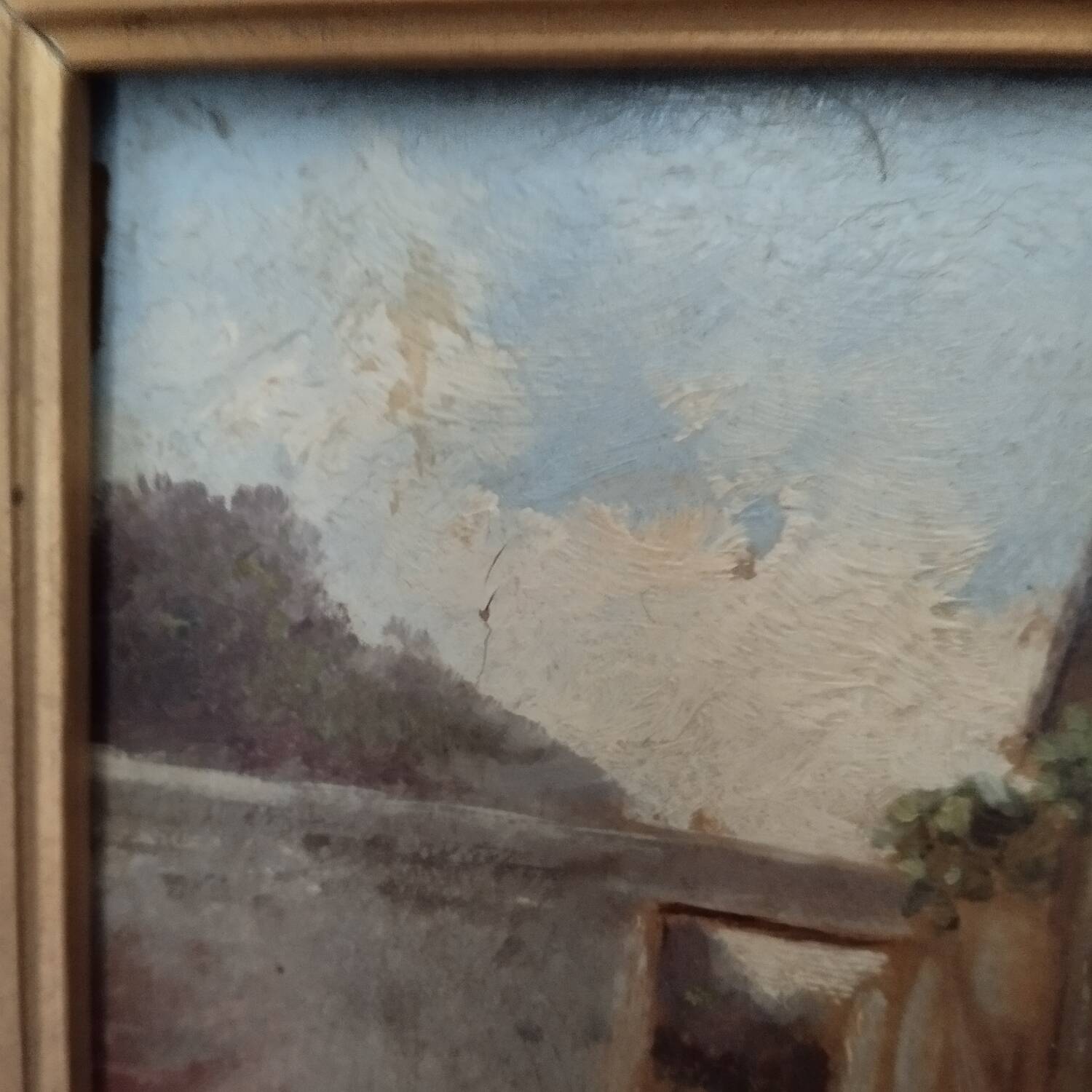 Old painting village scene