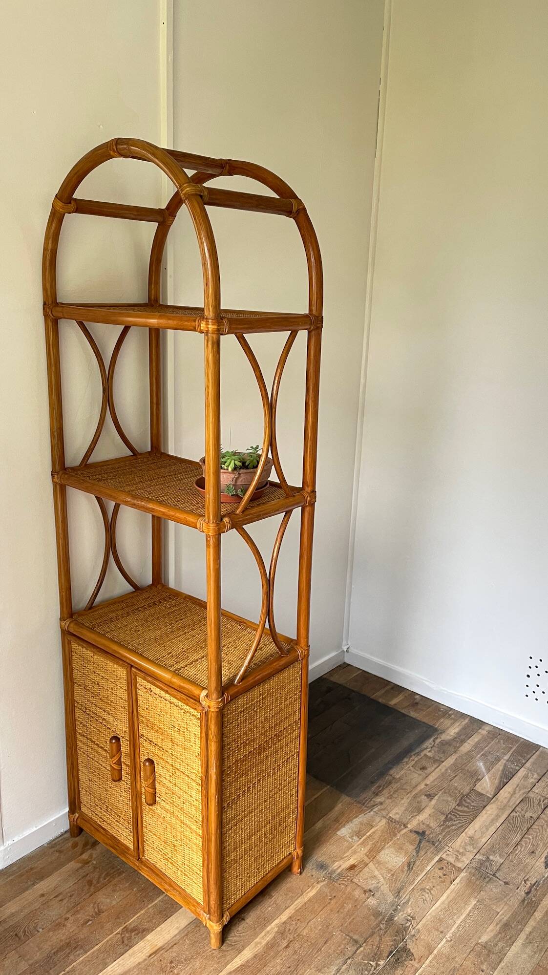 VINTAGE Bamboo Wicker Shelf
