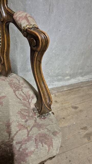 Vintage Louis XV style carved armchair with floral upholstery, 20th century, 90 × 58 cm