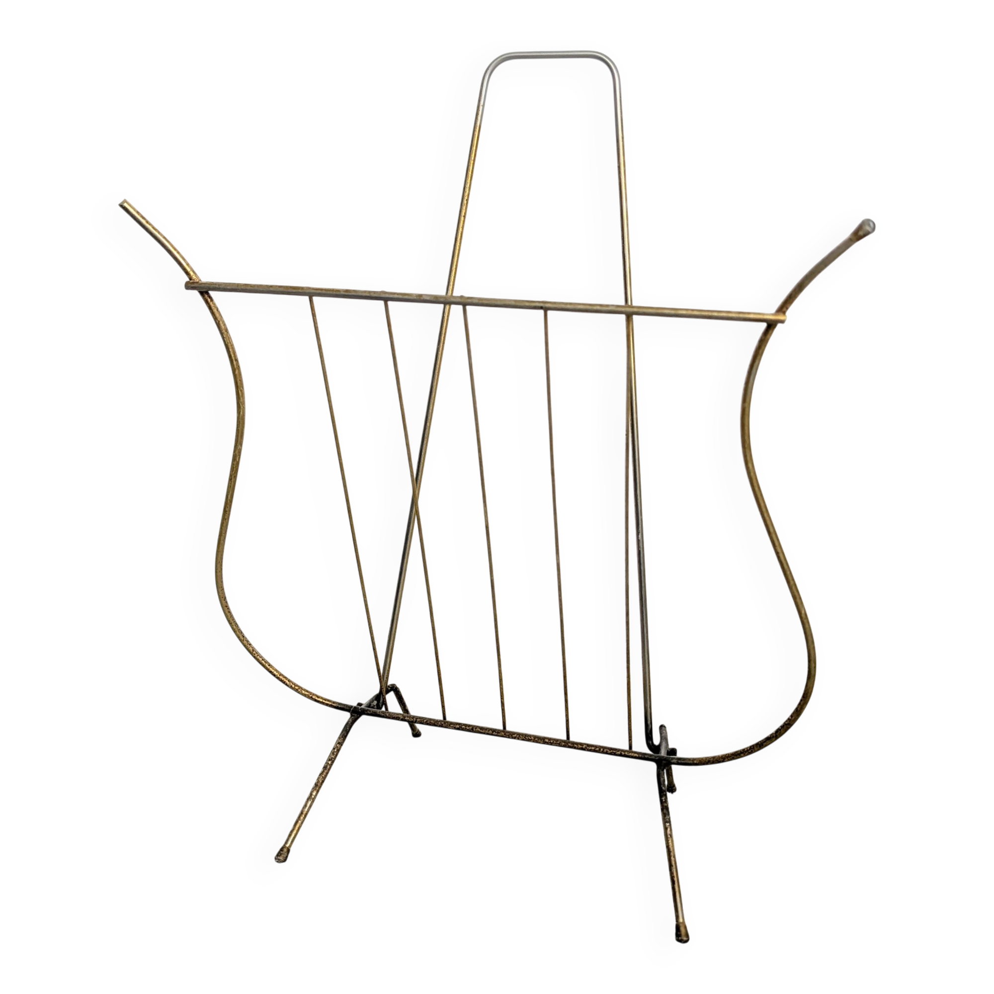 Porte-revues lyre en métal doré années 50