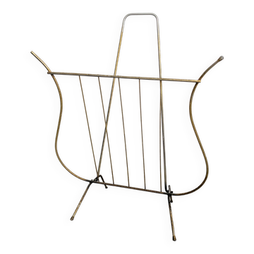 Porte-revues lyre en métal doré années 50