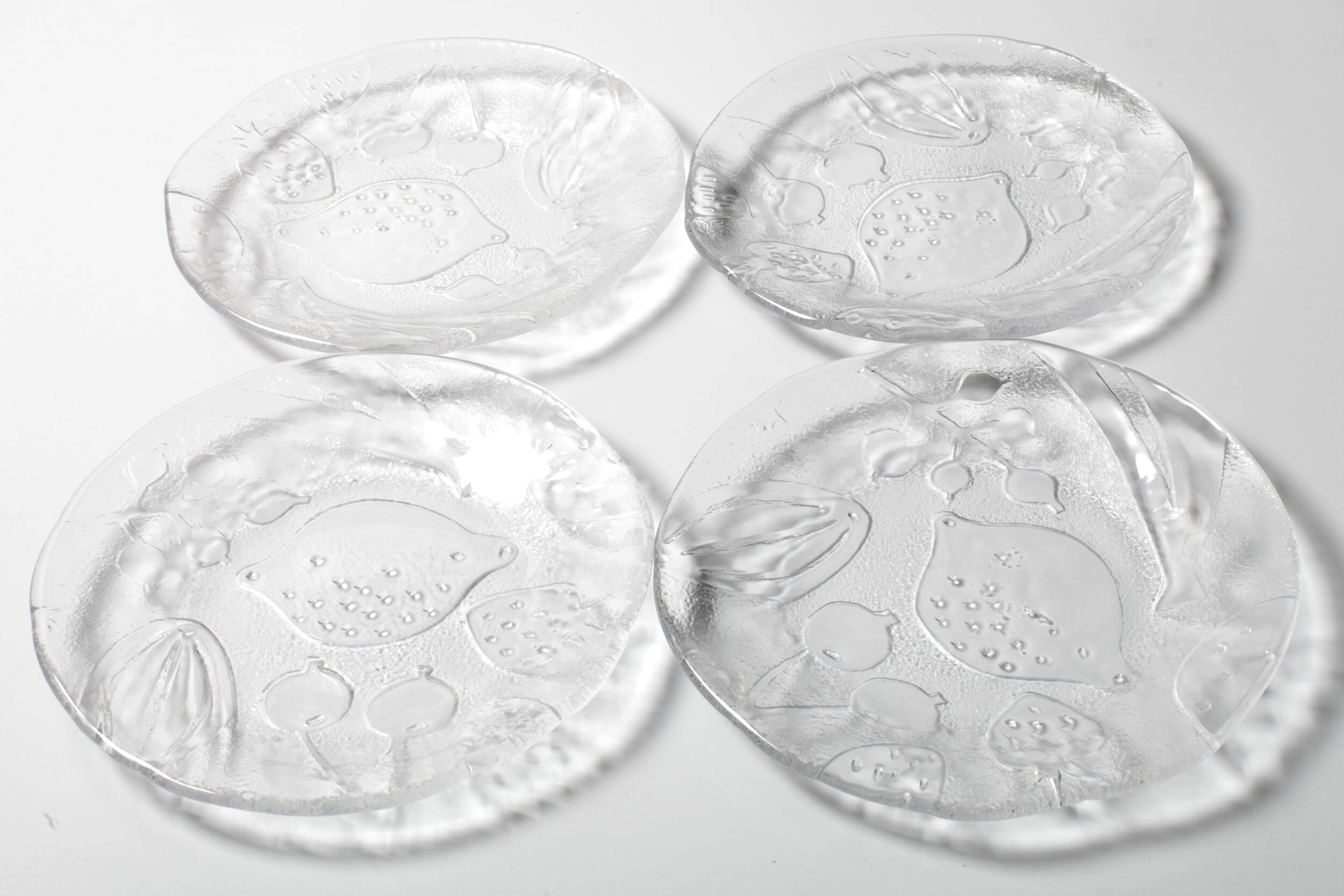 Set of 4 Kosta Boda Tropic Glass Dessert Plates, Scandinavian Fruit Design