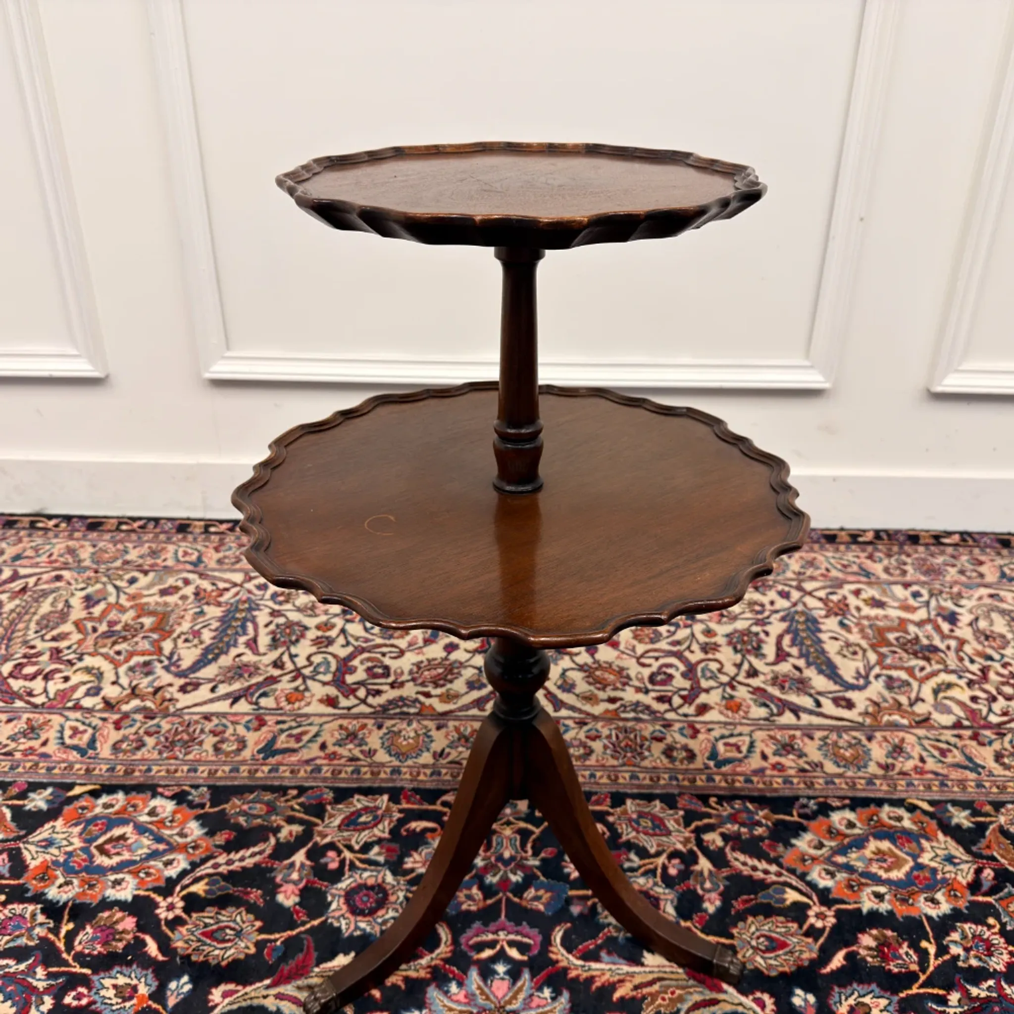 antique English two-tier dessert table
