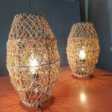 Pair of vintage rattan lamp