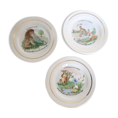 Ensemble de 3 assiettes Fables de la Fontaine, Luneville, Keller et Guerin