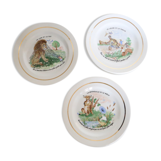 Set of 3 plates Fables de la Fontaine, Luneville, Keller and Guerin