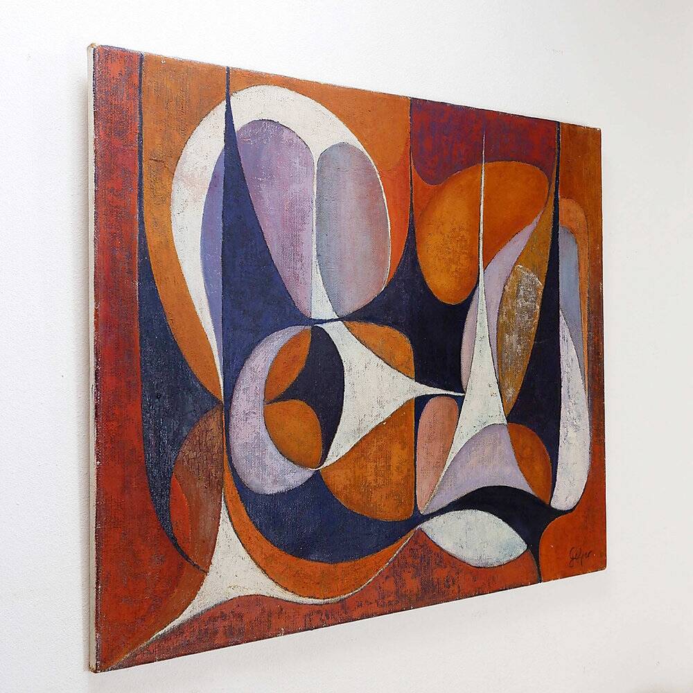 Abstract oil painting on canvas by gelper mon (belgium 1930)