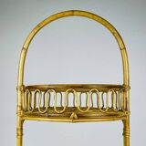 Vintage round service trolley in bamboo and rattan, 1960s