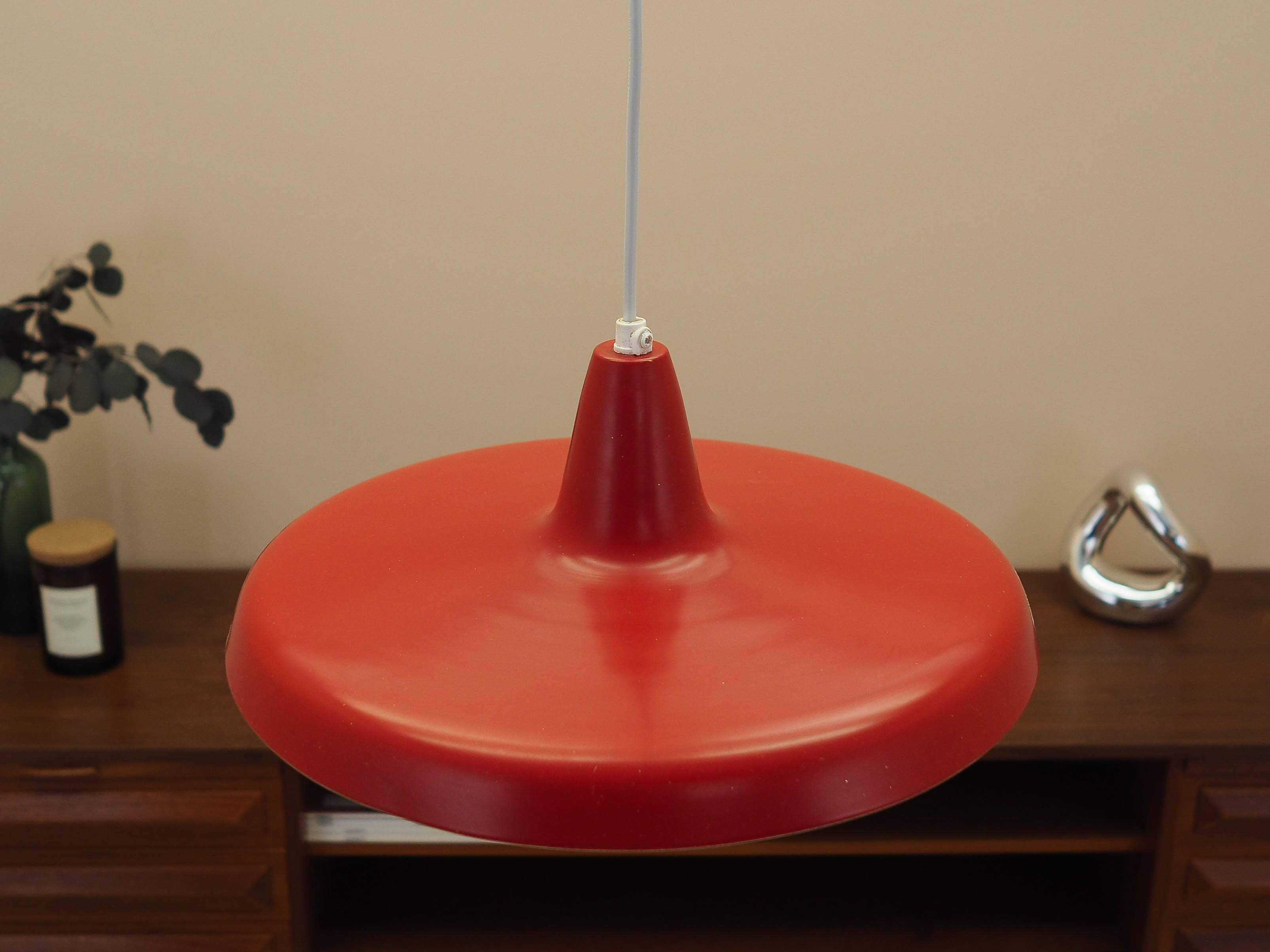Danish red metal pendant lamp, industrial style, 1960s