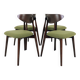 Ensemble de 4 chaises de salle à manger, bouclè vert avocat et bois foncé.