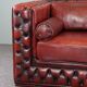 Chesterfield sofa in red cowhide leather, 2.5 seats