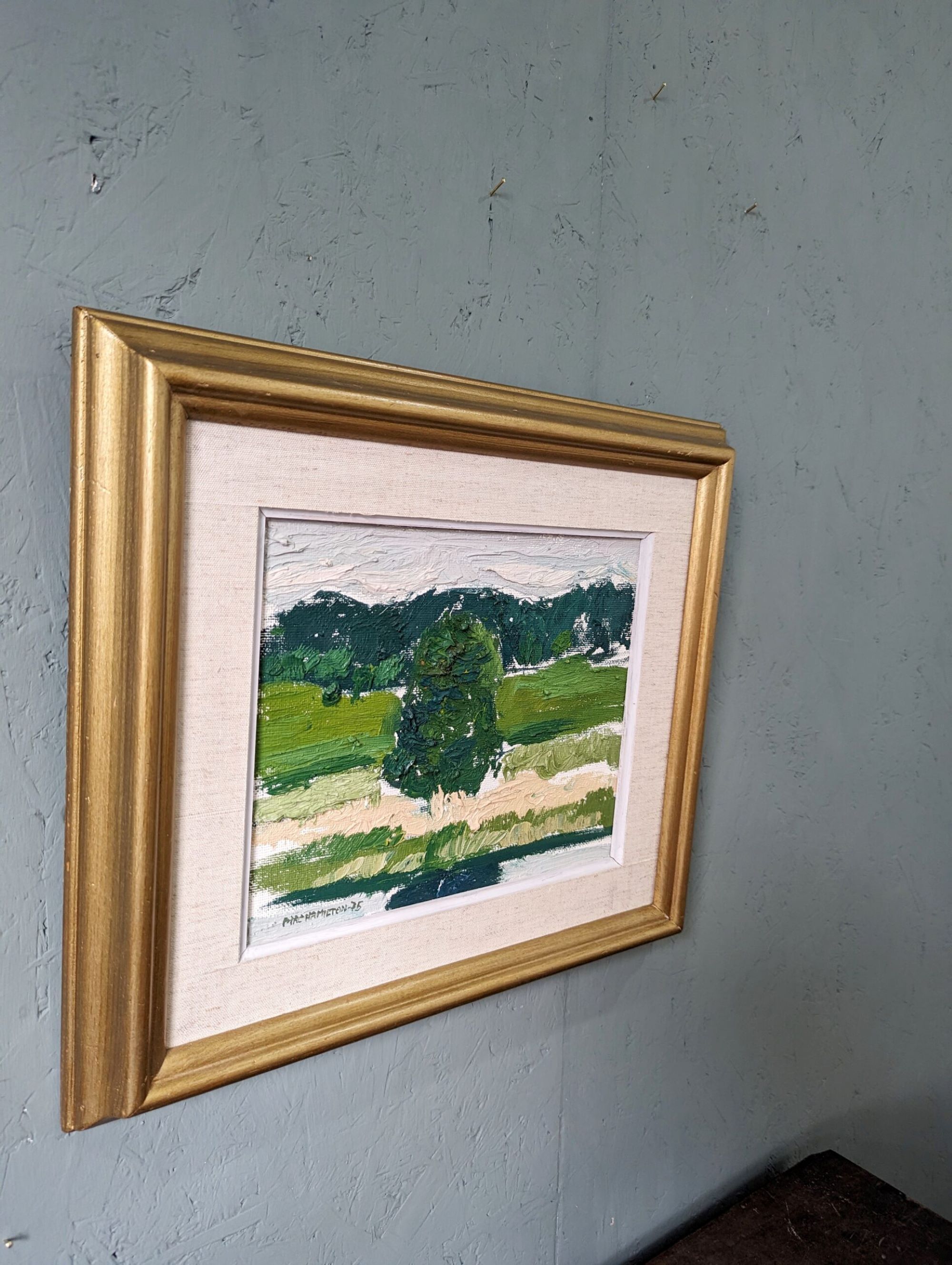 Mid-Century Modern "Green Grove", Vintage Swedish Landscape Oil Painting, Framed