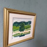 Mid-Century Modern "Green Grove", Vintage Swedish Landscape Oil Painting, Framed