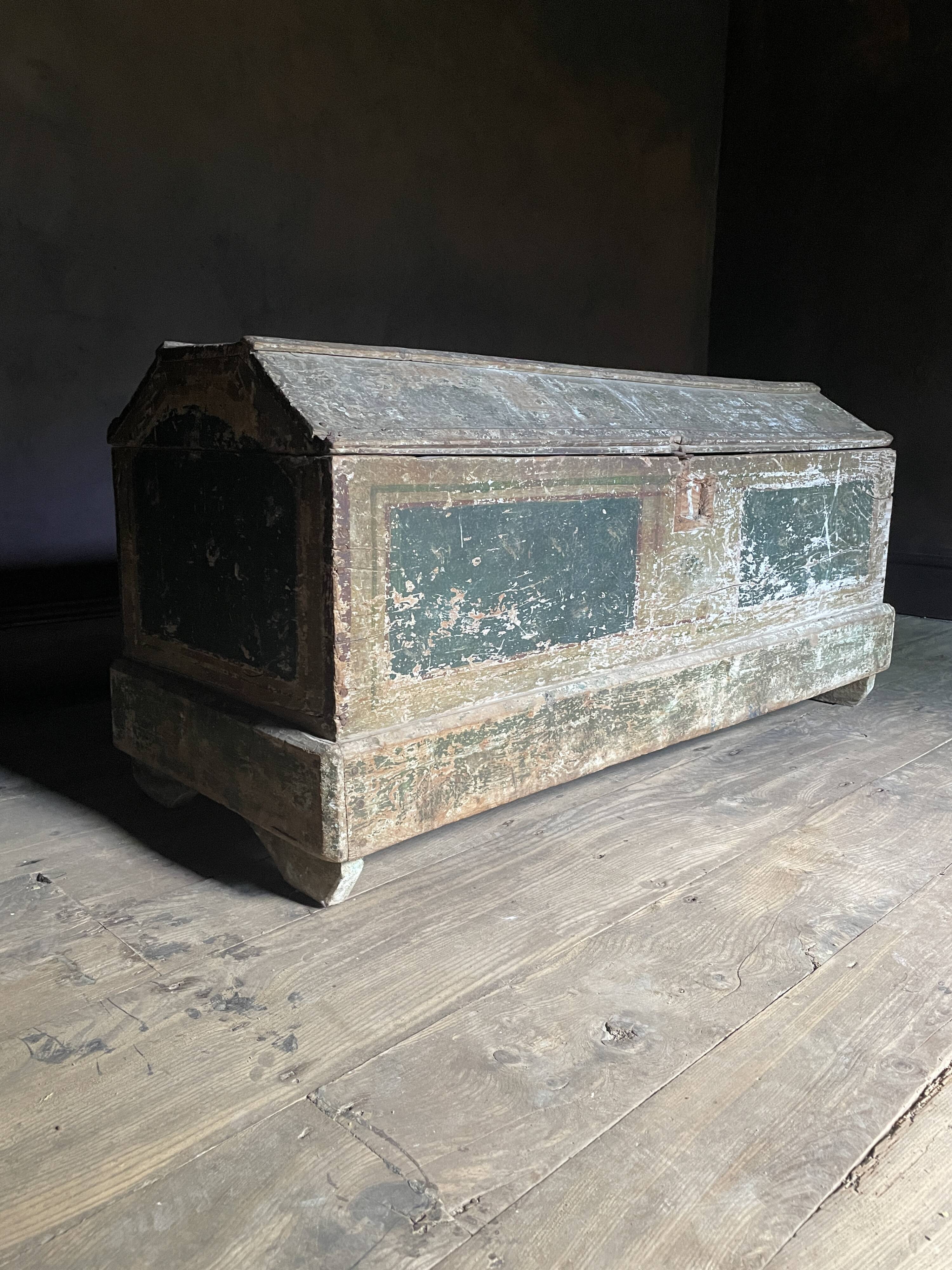 Large Antique 19th Century Continental Painted Pine Blanket Chest | Antique