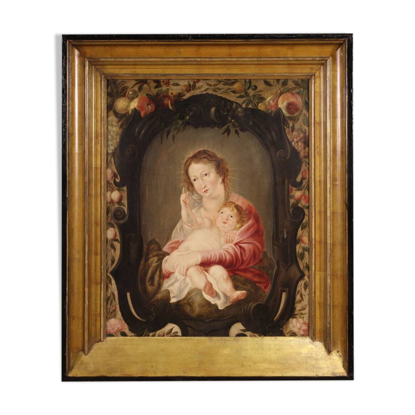 17th century Flemish oil on panel painting, Madonna and Child