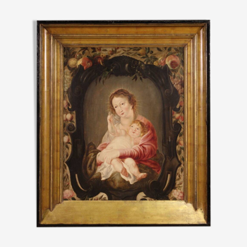 17th century Flemish oil on panel painting, Madonna and Child