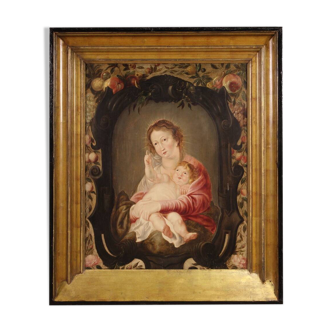 17th century Flemish oil on panel painting, Madonna and Child