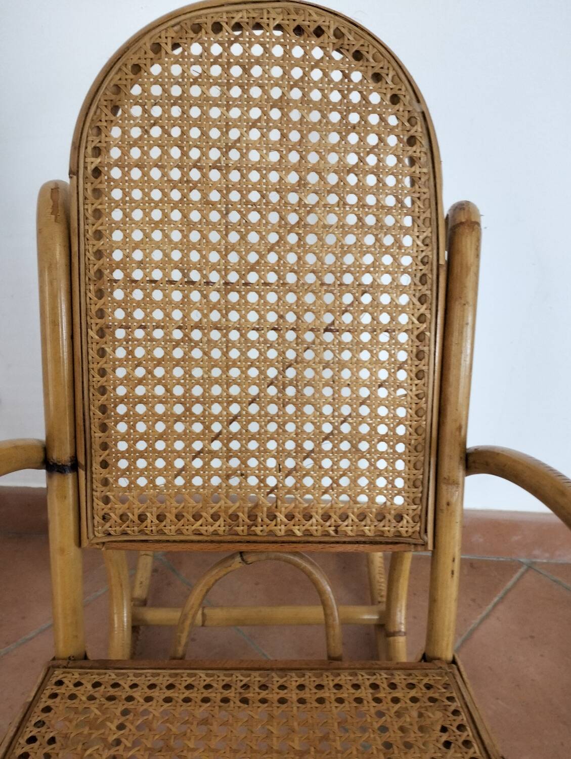 Rocking-chair enfant en bambou et cannage