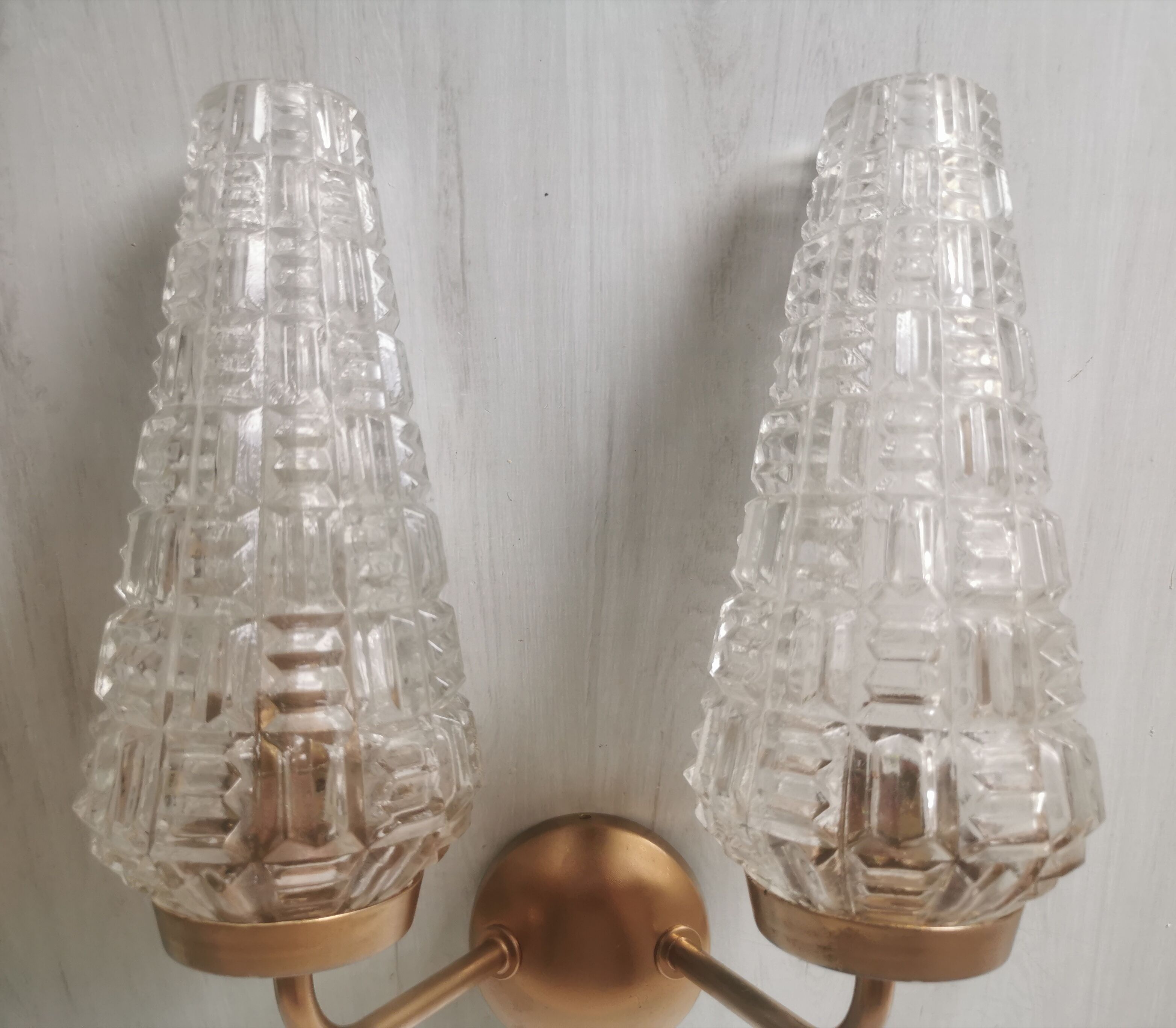 Vintage glass and brass applique