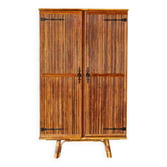 Vintage bamboo and rattan cabinet attributed to Audoux Minnet