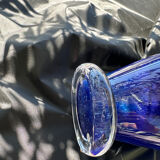 Cobalt blue glass vase, signed, glass art piece.