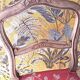 Wooden chair with varnished wood and red satin brocade fabric, 1920