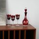 Crystal carafe with glasses in burgundy, European Art Deco style barware set