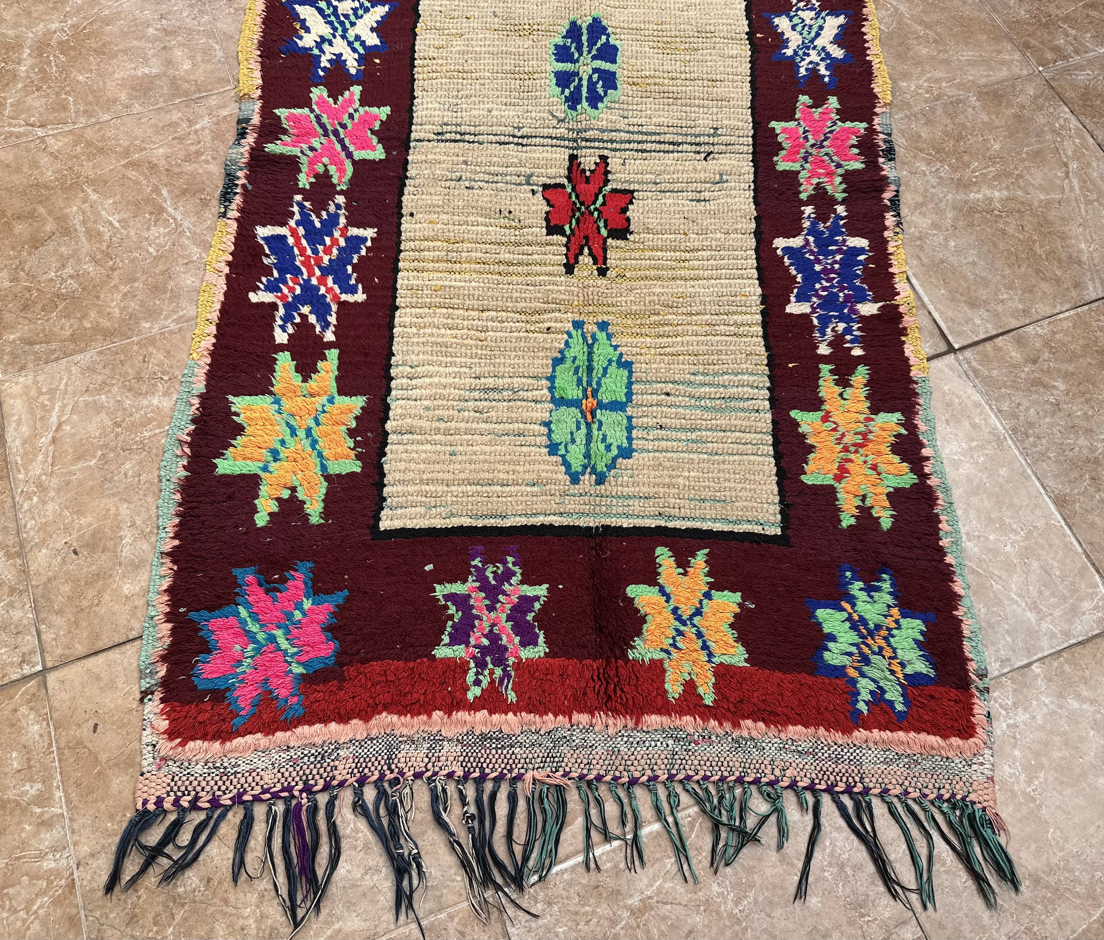 Unique Moroccan Rug - Vintage Art Deco Rug - Boucharouit Rug