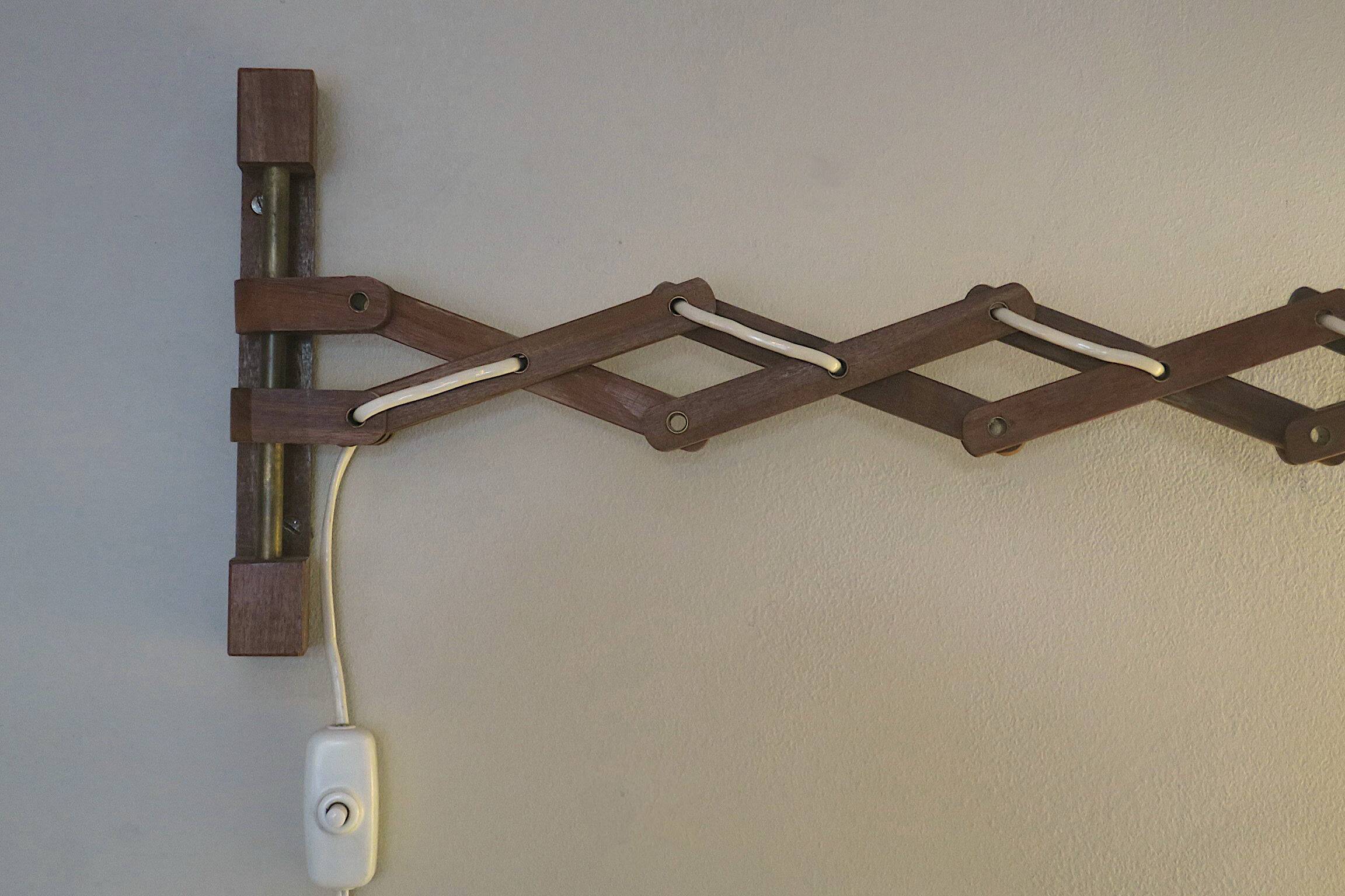 Large concertina wall light in teak by Eric Hansen / Le Klint, Denmark 1960