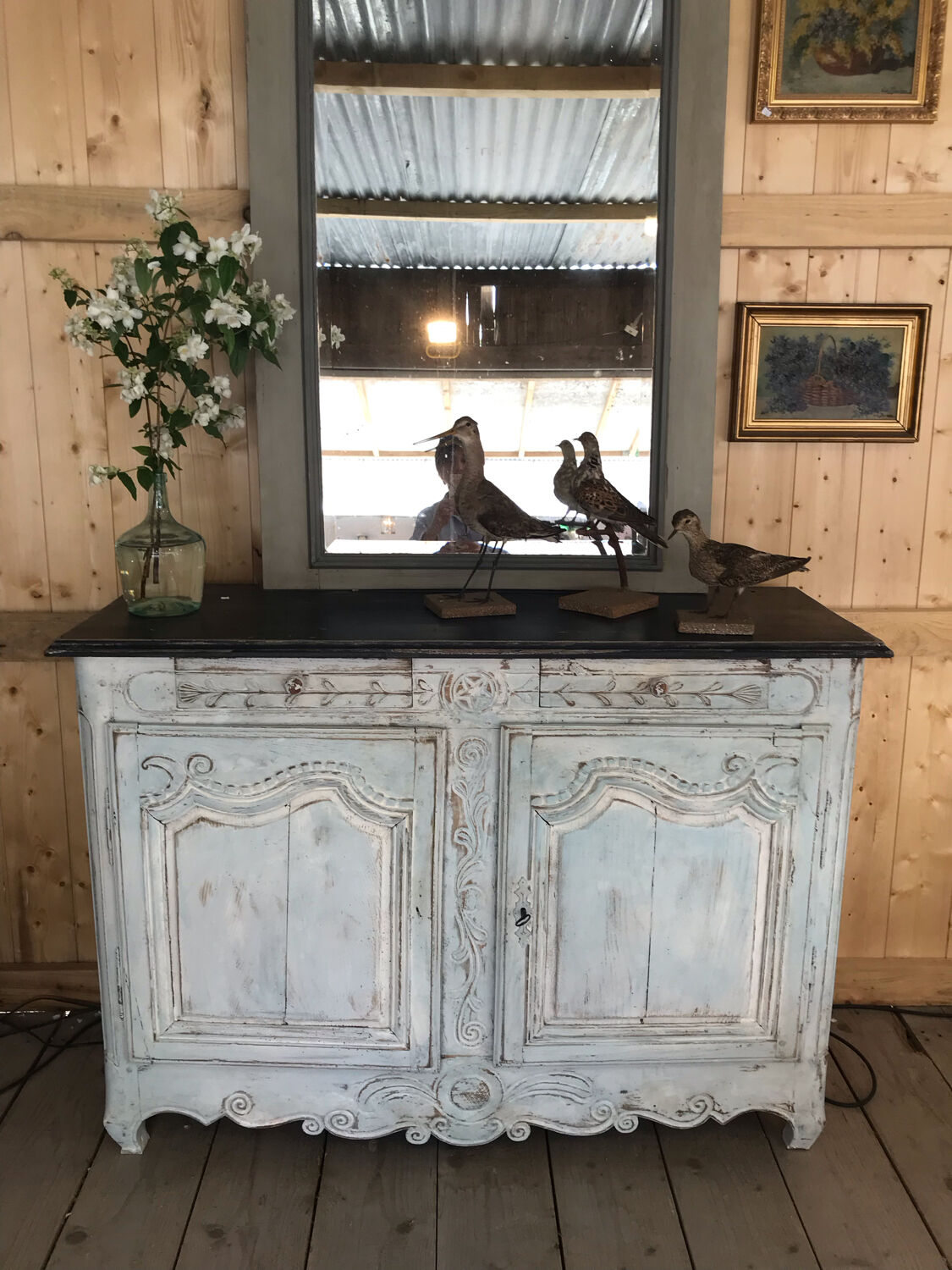 Patinated carved sideboard