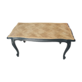 Table basse style Louis XV pieds escargots noir plateau brut