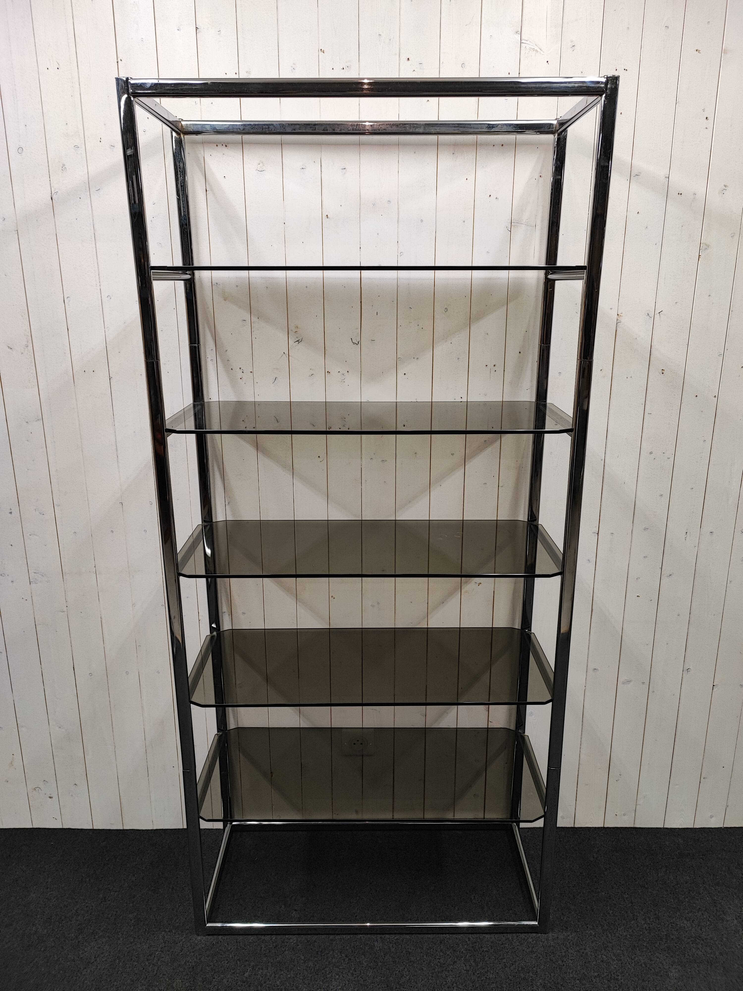 Étagère en chrome et verre fumé