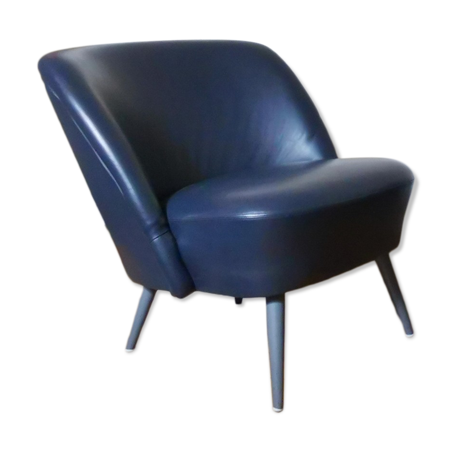 Cocktail armchair blued black leather 50/60