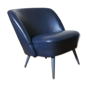 Fauteuil organique années 50/60 cuir noir bleuté