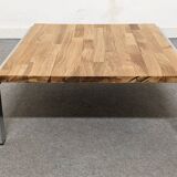 Coffee table, end table in chromed metal and wood, 70s-80s
