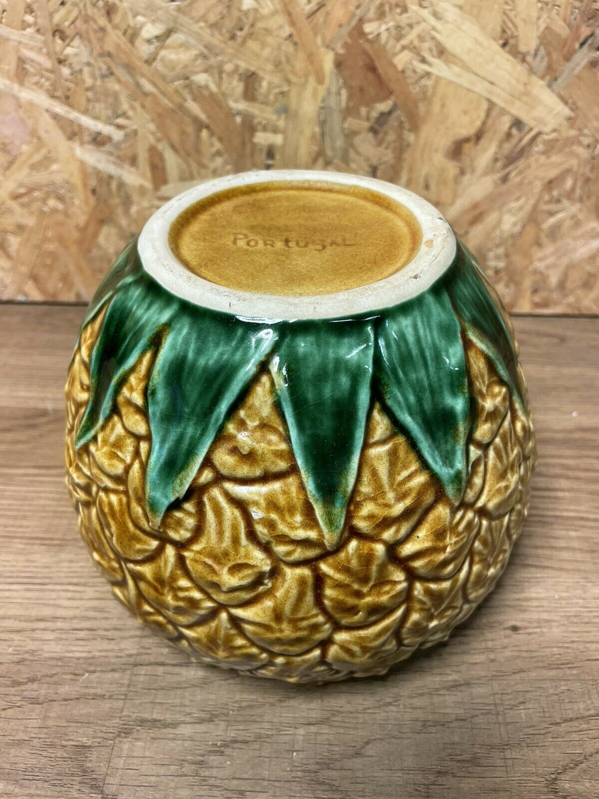 Barbotine ananas vintage ensemble pot et plat, deco exotique