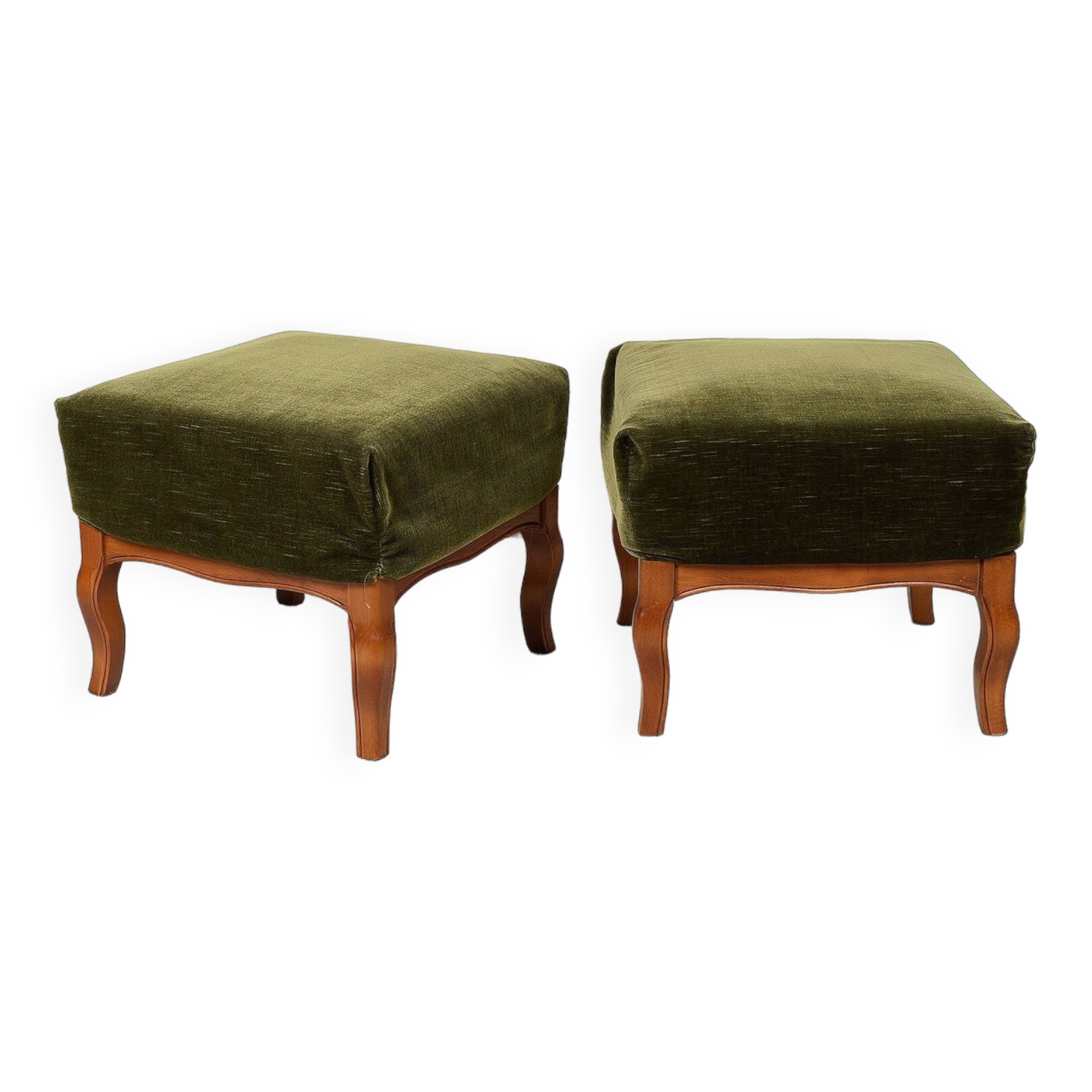 Pair of Pouf, Footrest, in green velvet