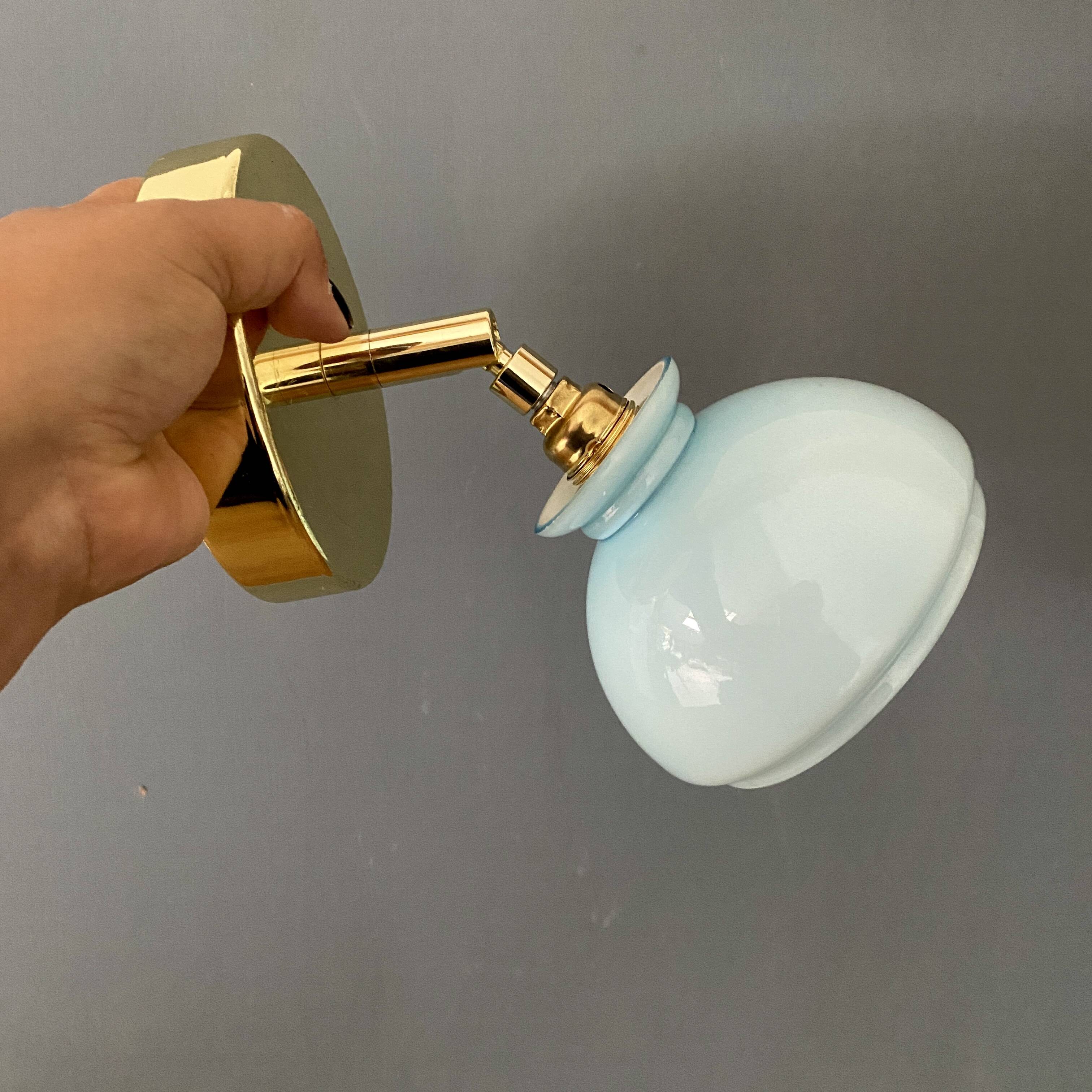 Vintage blue opaline lampshade wall lamp