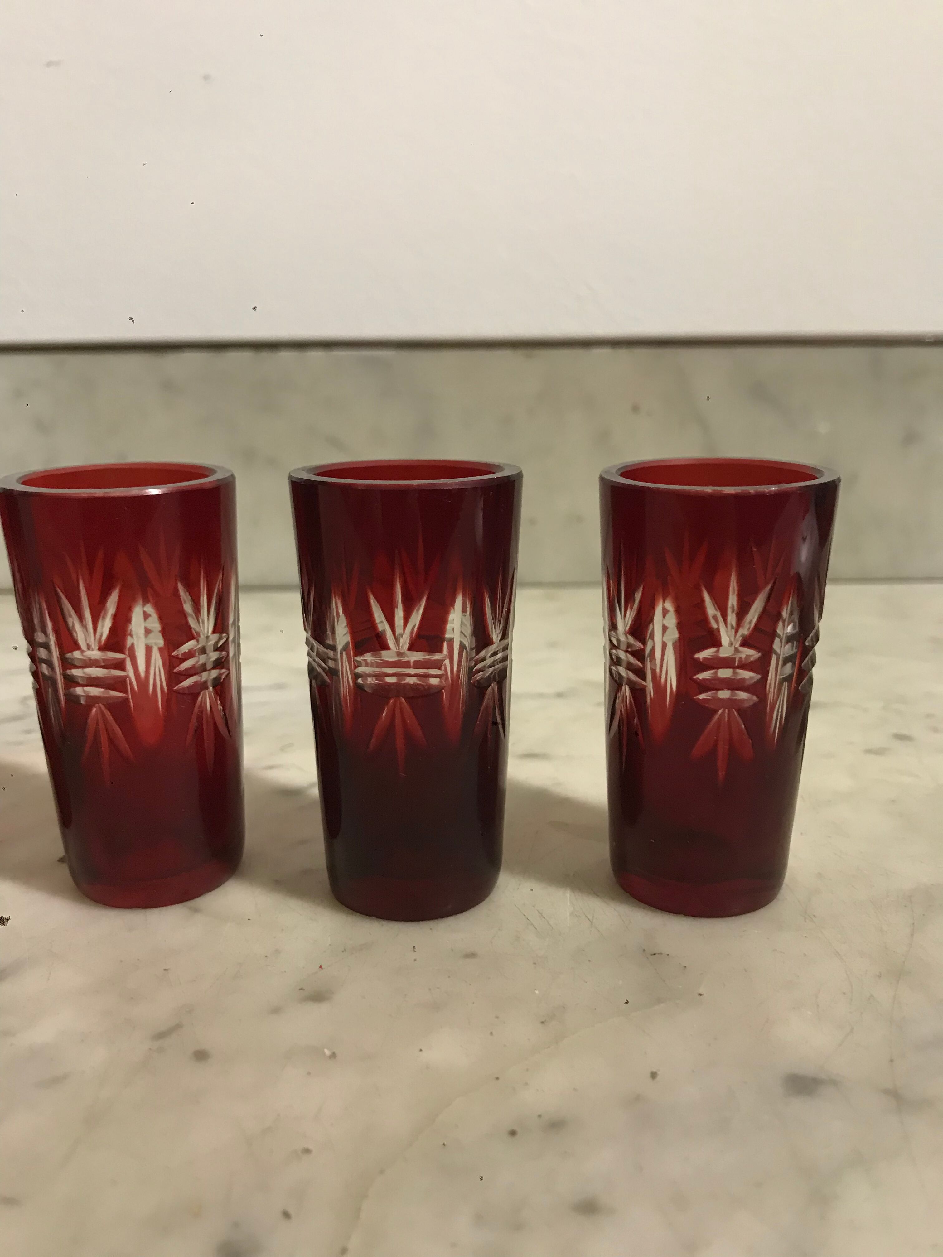 6 bohemian crystal liqueur glasses