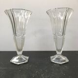 Paire de vases ancien style art déco verre moulé vintage