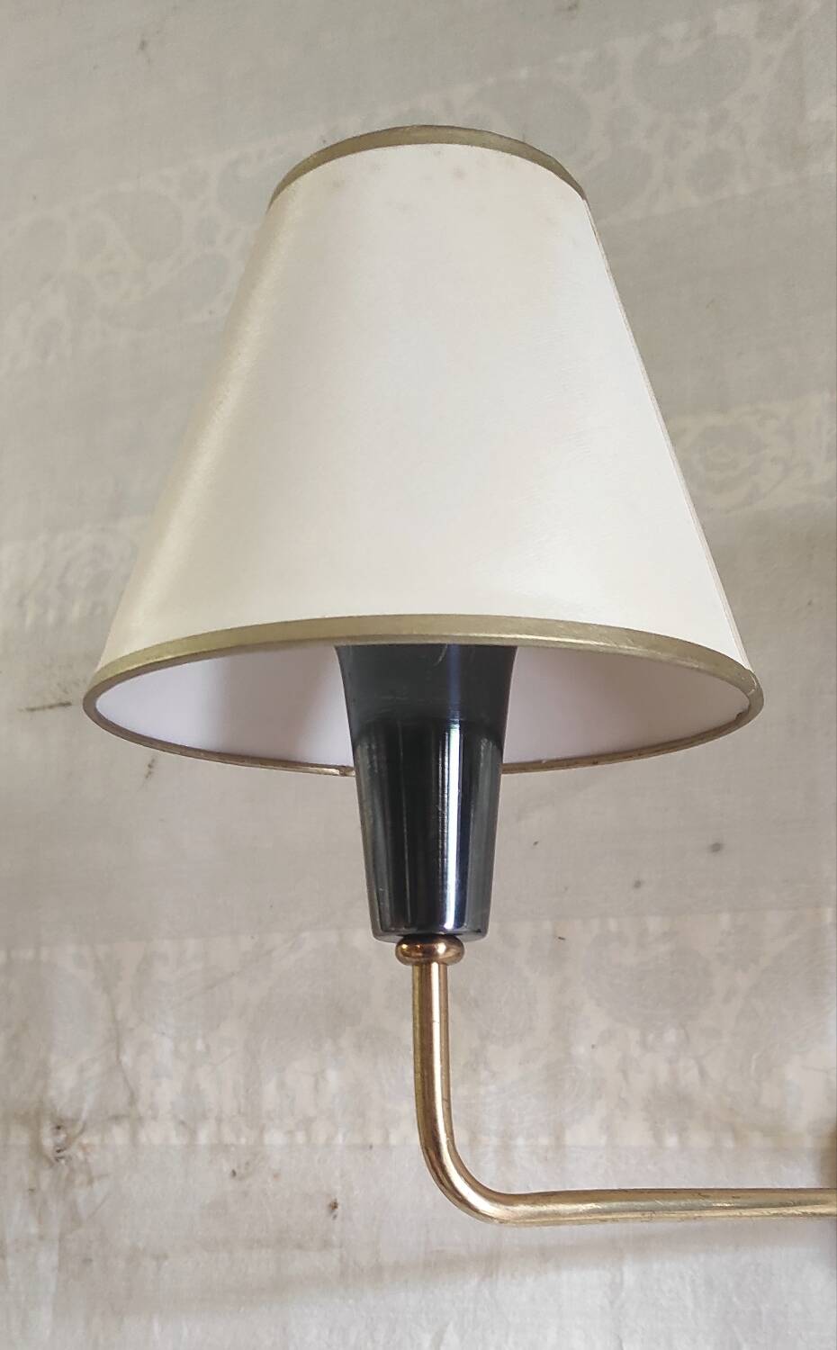 Double light wall sconces in gilded brass and gun barrel - 1950s/60s