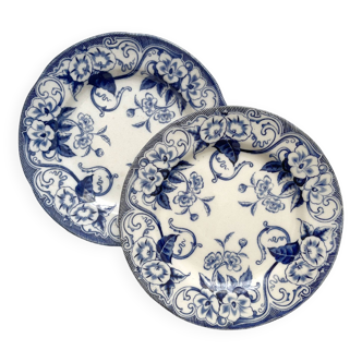 2 iron earthenware flat plates Flora, Creil and Montereau late 19th century
